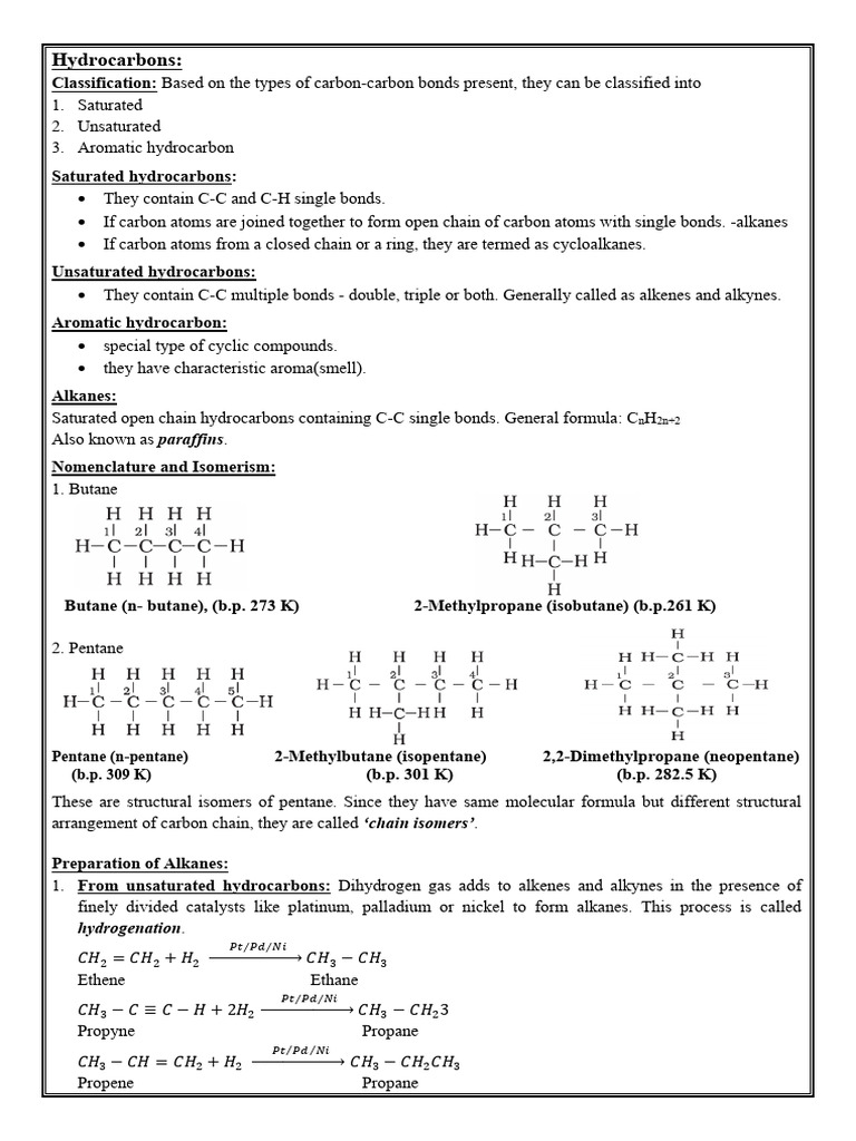 Hydrocarbons Class 11 Chemistry | PDF | Alkene | Alkane