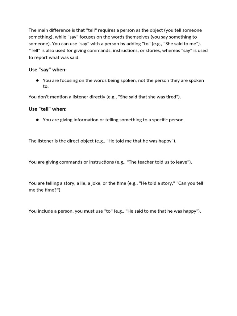 Difference Between Tell and Say | PDF