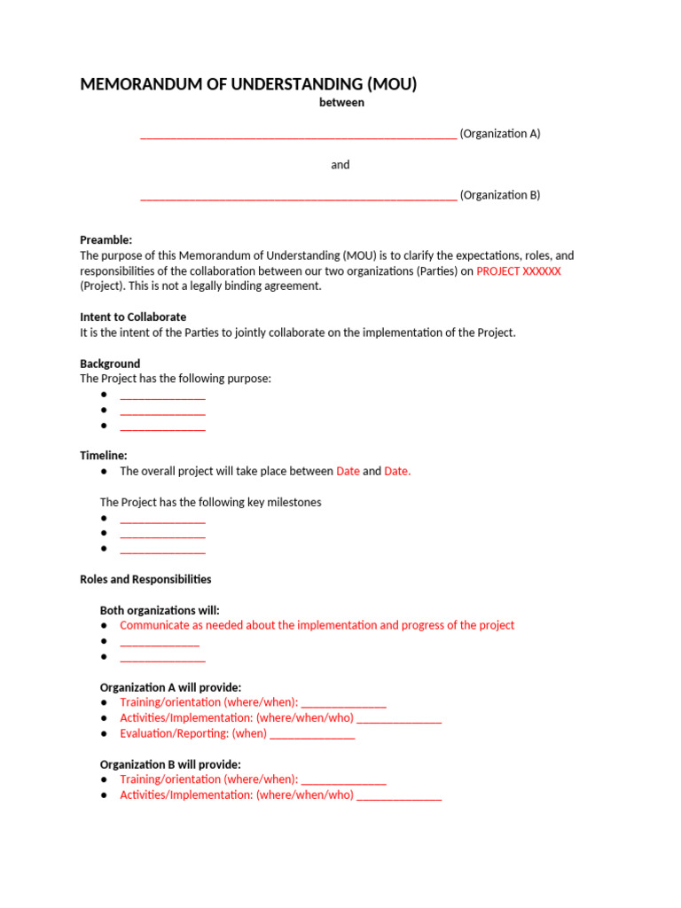 MOU Sample Template 11-20-2015 | PDF | Memorandum Of Understanding