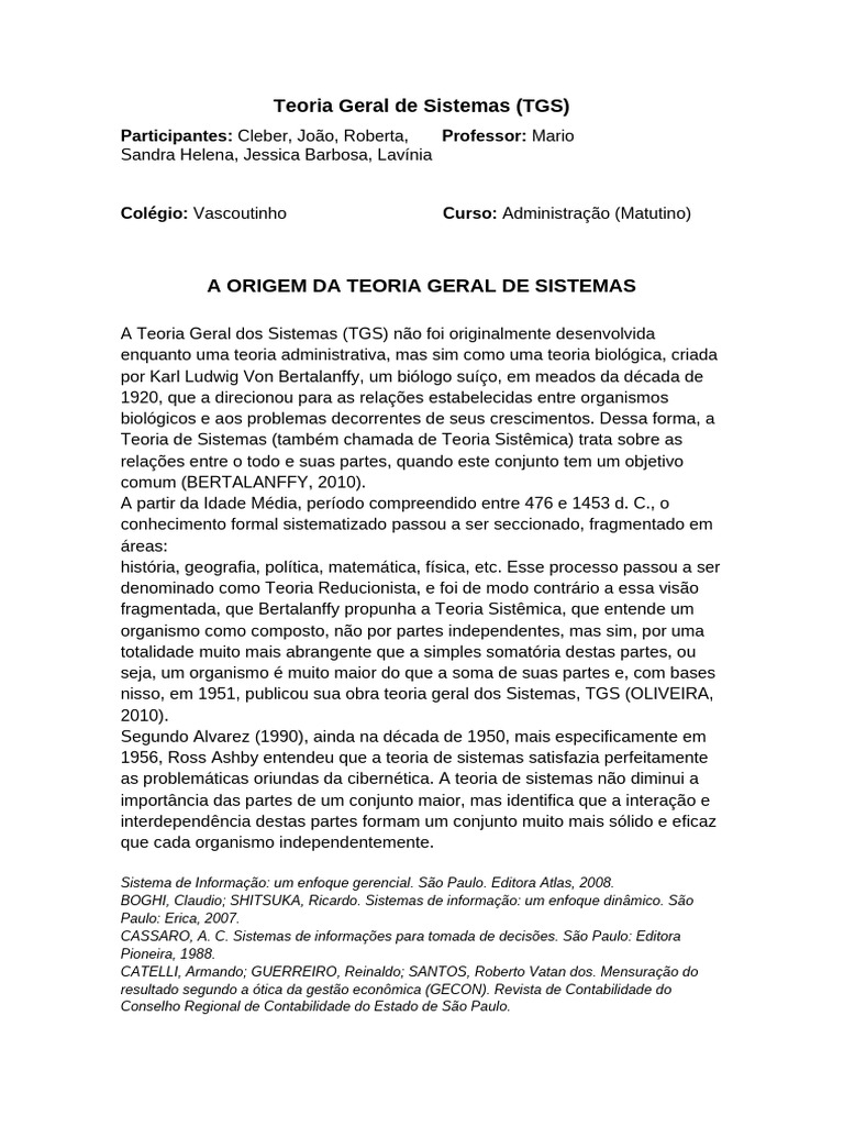 Teoria Geral de Sistema Nova | PDF