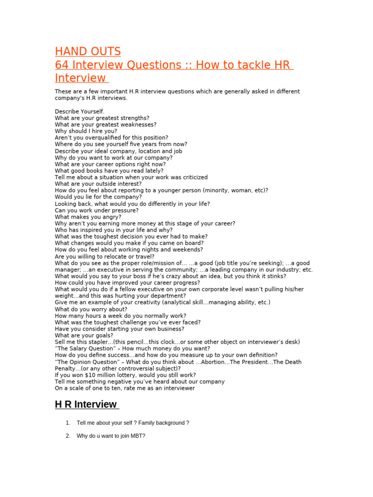 64 Interview Questions | PDF