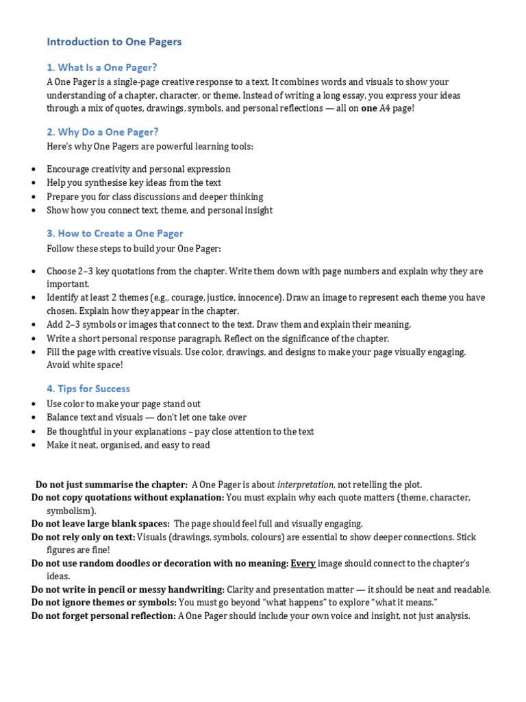 Introduction To One Pagers | PDF