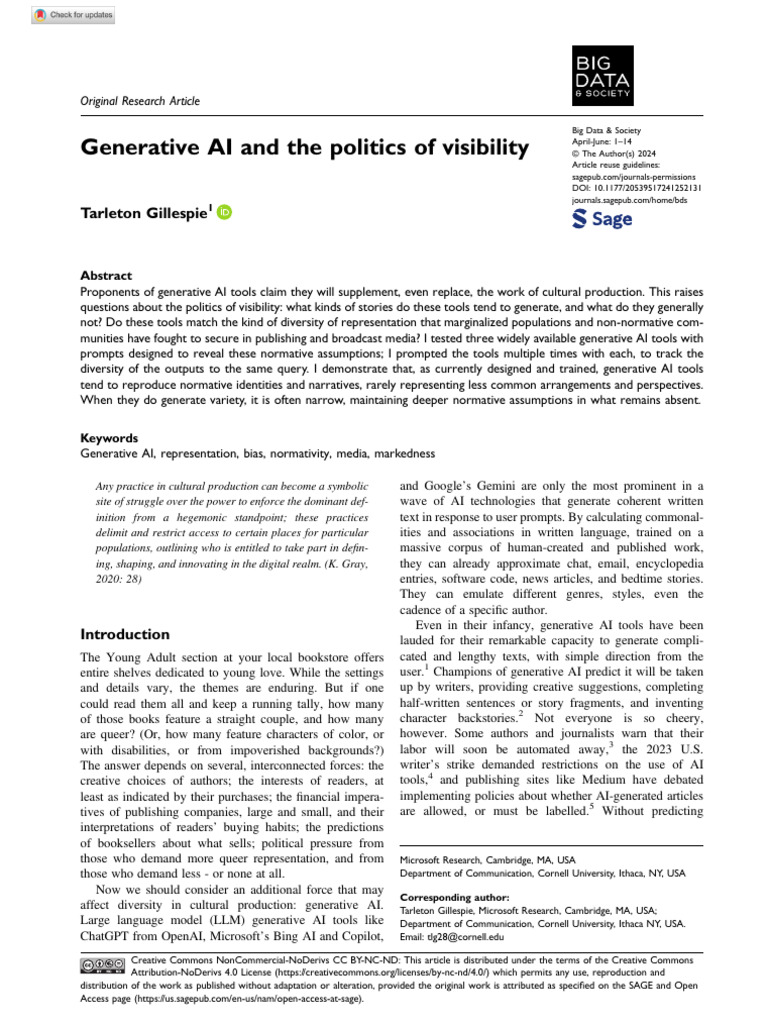 Generative AI and The Politics of Visibility | PDF | Artificial ...
