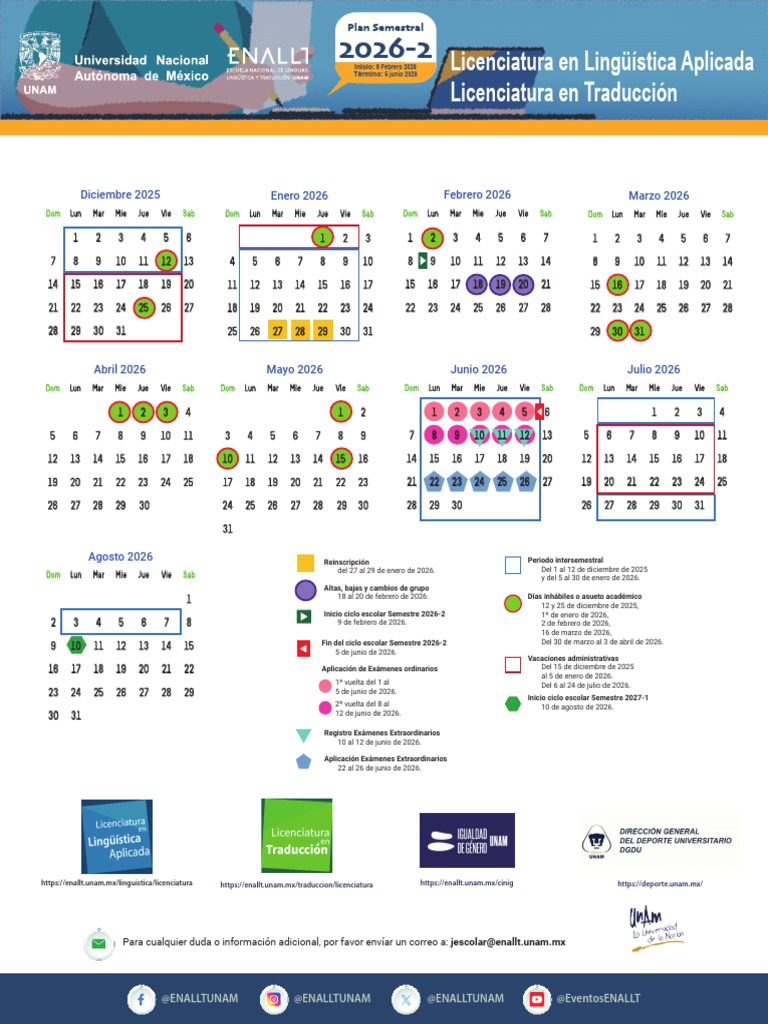 Calendario Licenciaturas ENALLT 2026-2 | PDF