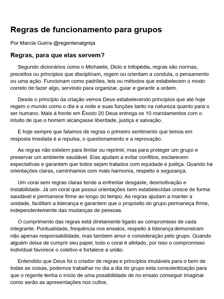 Regras de Funcionamento para Grupos | PDF | Justiça | Crime e Violência