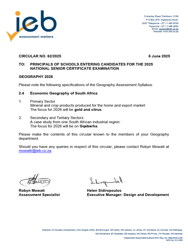 NSC Circular Geography Case Studies 2026 | PDF | Vocational Education ...