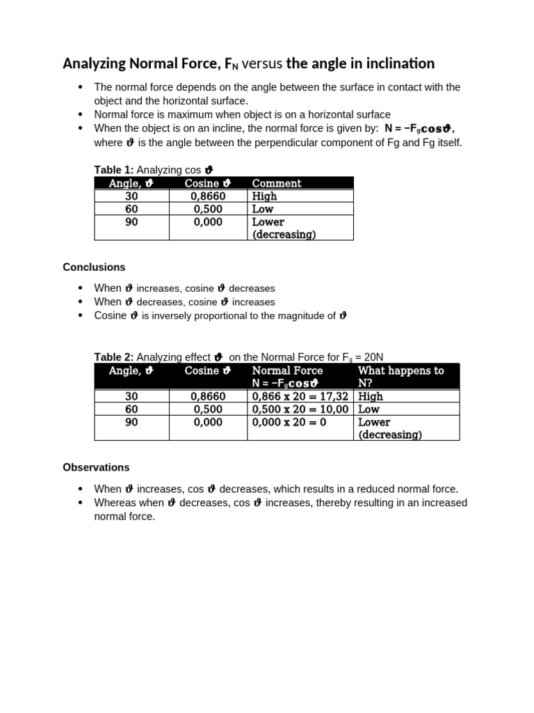 Analyzing the Normal Force | PDF