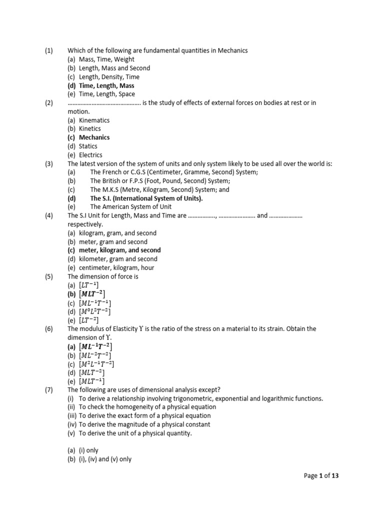 Copy of Phy 101 Cbt Questions Mid Semester - Final Pdf_copy | PDF ...