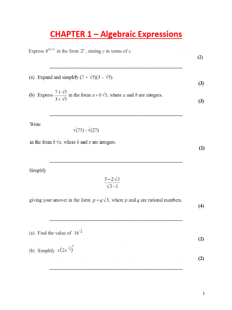 P1 - Ch1 - HWK Booklet | PDF