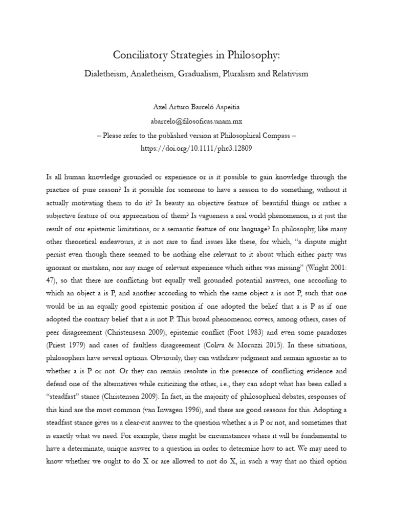 Conciliatory Strategies in Philosophy Di | PDF | Proposition | Truth