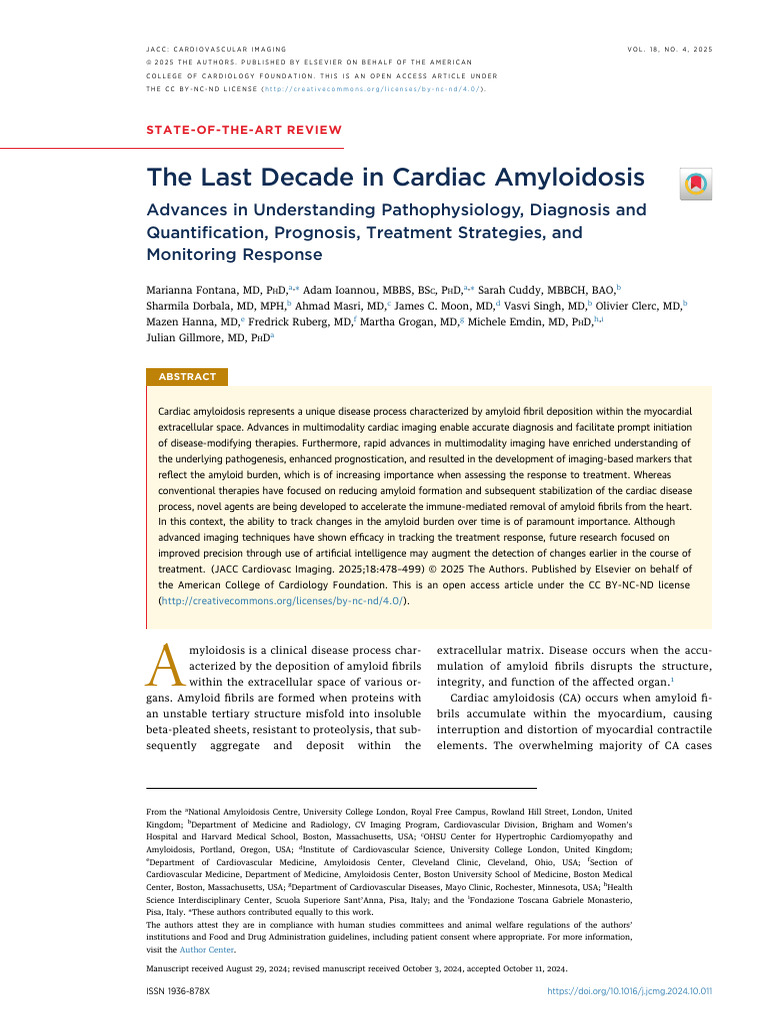 Fontana Et Al 2025 The Last Decade in Cardiac Amyloidosis | PDF