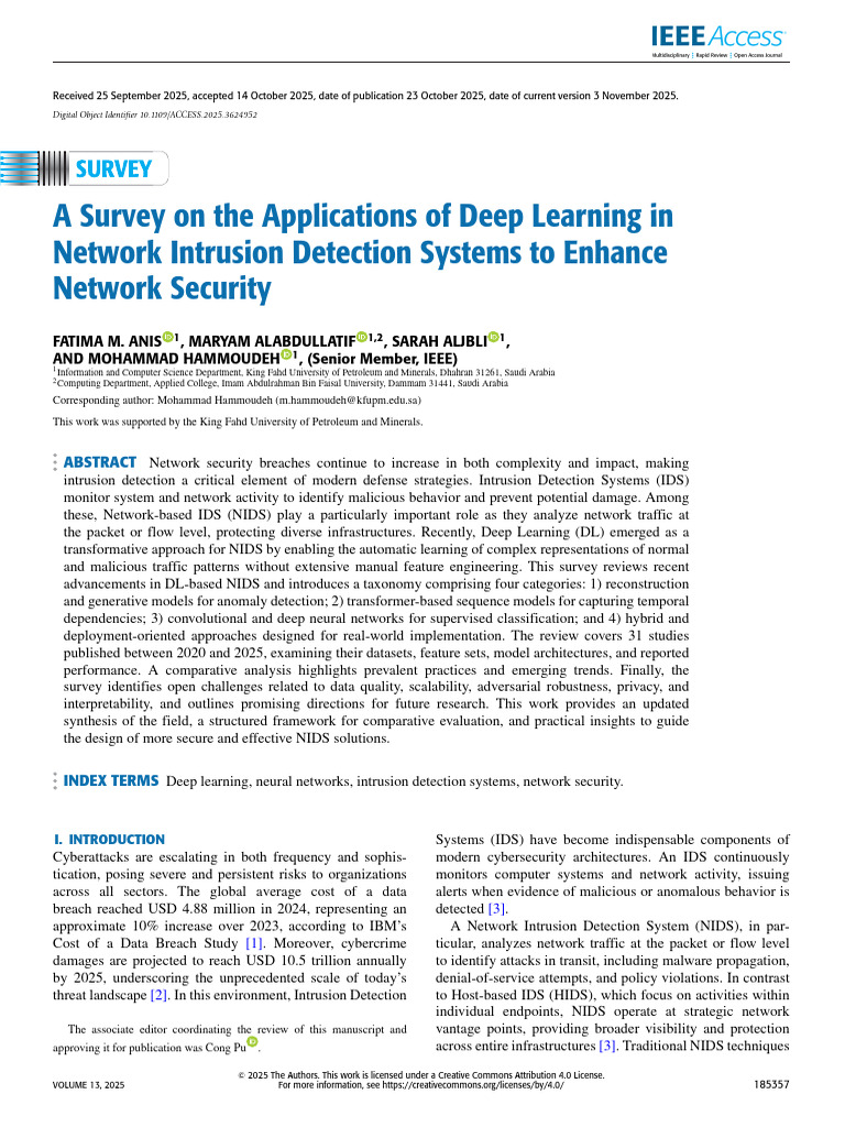 A Survey On The Applications of Deep Learning in Network Intrusion ...
