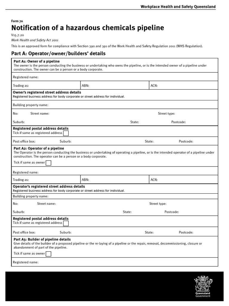 Form70 Notification Hazardous Chemicals Pipeline | PDF | Occupational ...