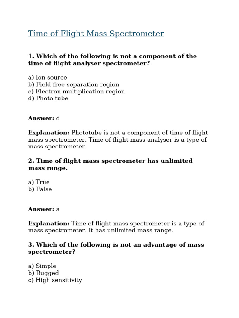 Time of Flight Mass Spectrometer Etc Questions | PDF | Time Of Flight ...