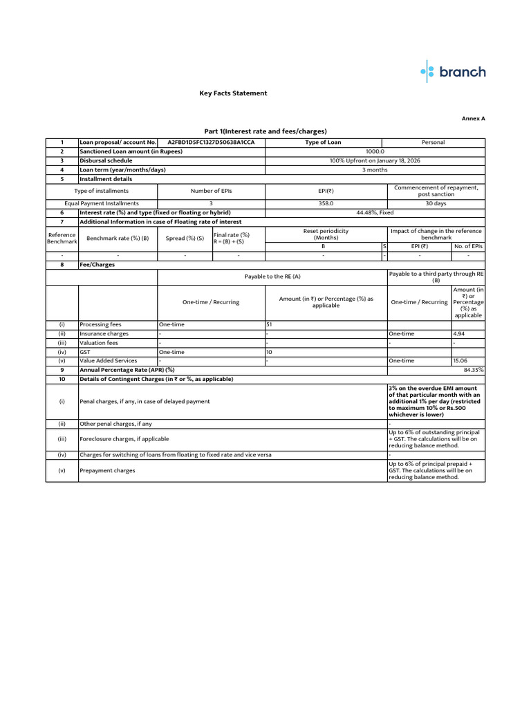 Kfs Document | PDF | Loans | Annual Percentage Rate