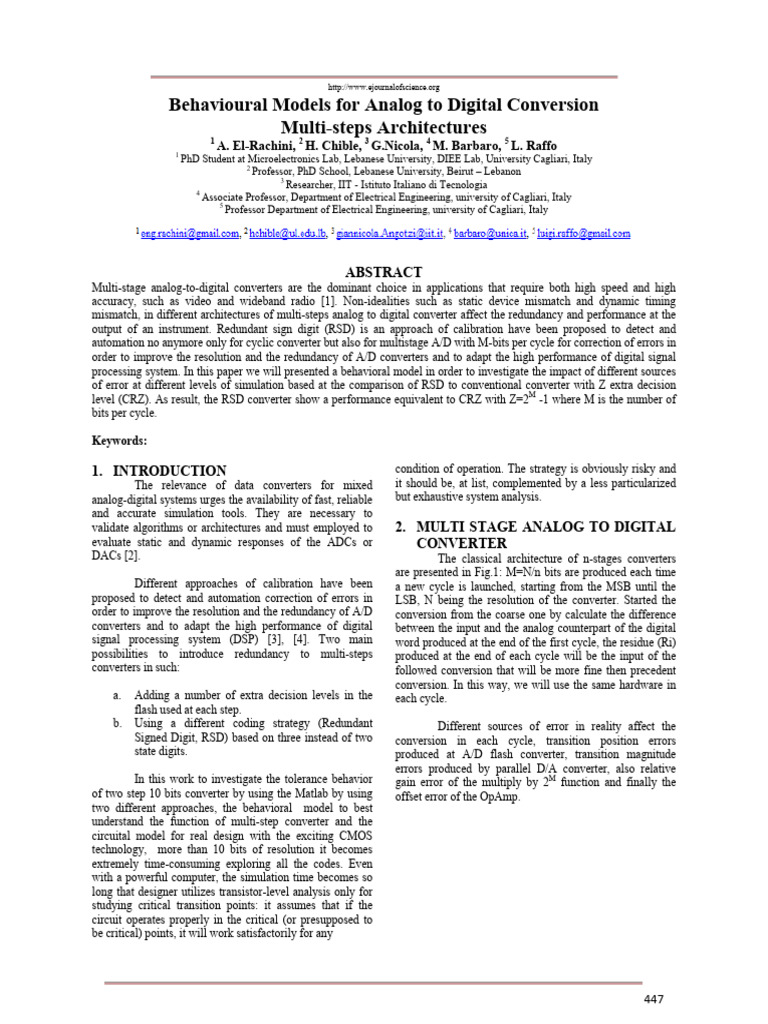 Behavioural Models For Analog To Digital | PDF | Analog To Digital ...