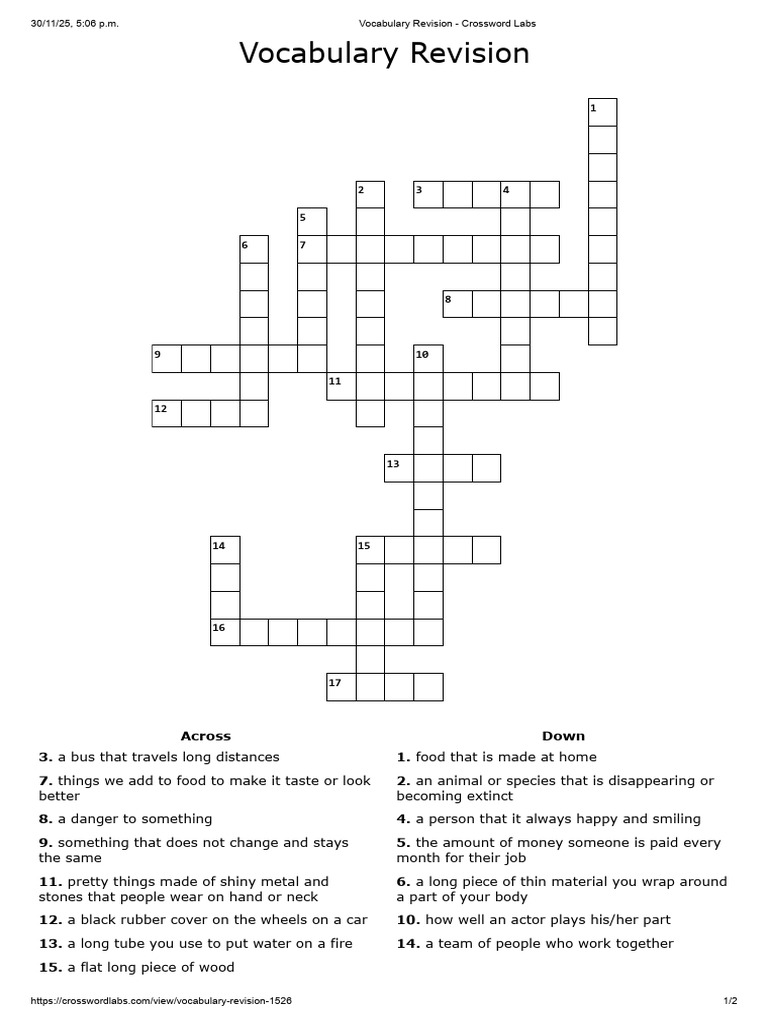 Vocabulary Revision - Crossword Labs | PDF | Chess Openings | Chess Theory