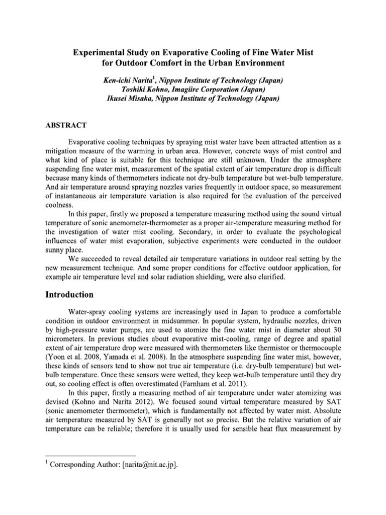 Experimental Study On Evaporative Cooling of Fine Water Mist | PDF