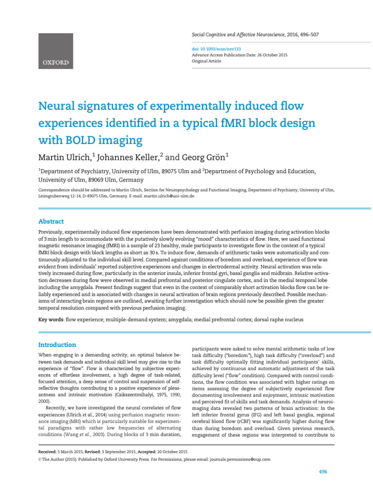 Neural Signatures of Experimentally Induced Flow e | PDF | Flow ...
