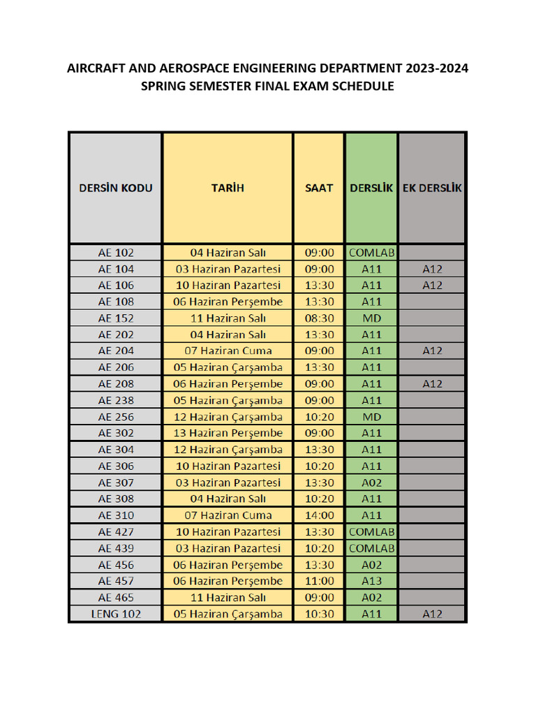 2023-2024 Spring Final Exam Schedule v4 | PDF