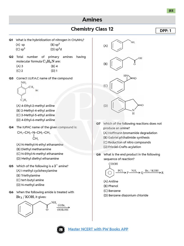 DPP-01 - Amines - Chemistry Class 12 | PDF | Amine | Molecules