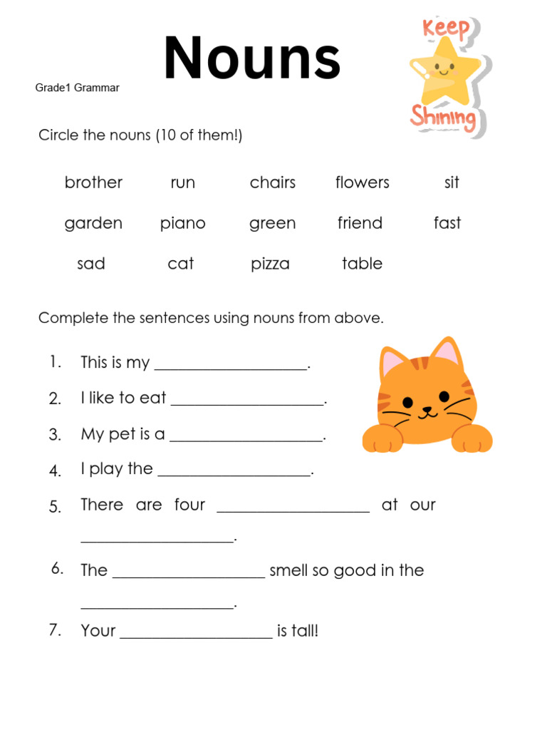Grammar Worksheet Grade 1 Nouns 3 | PDF