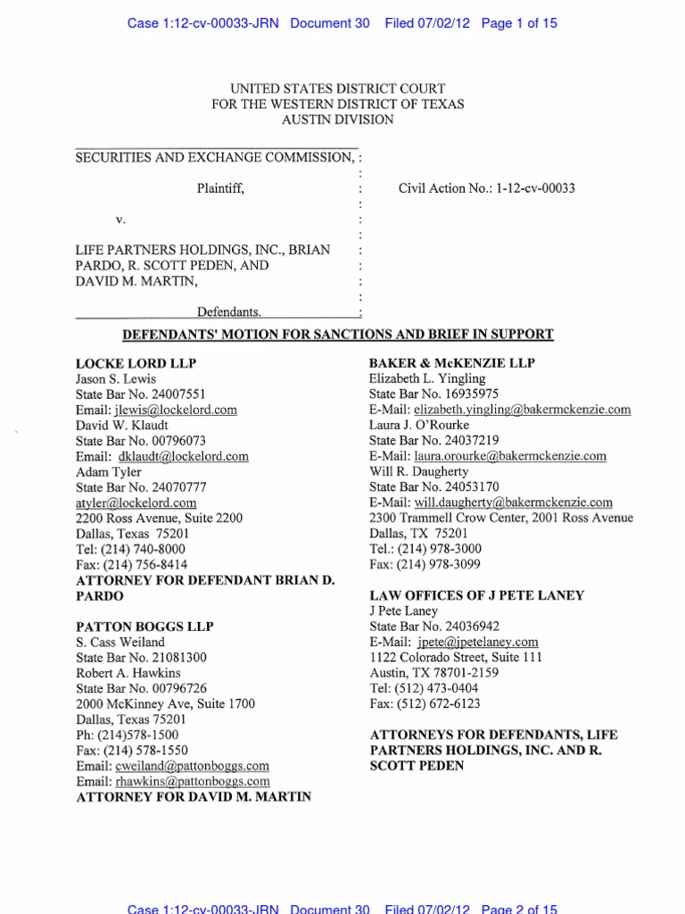 Defendants' Motion for Sanctions and Brief in Support Discovery (Law