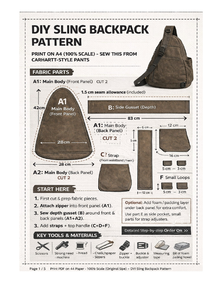 DIY Sling Backpack Visual Pattern | PDF