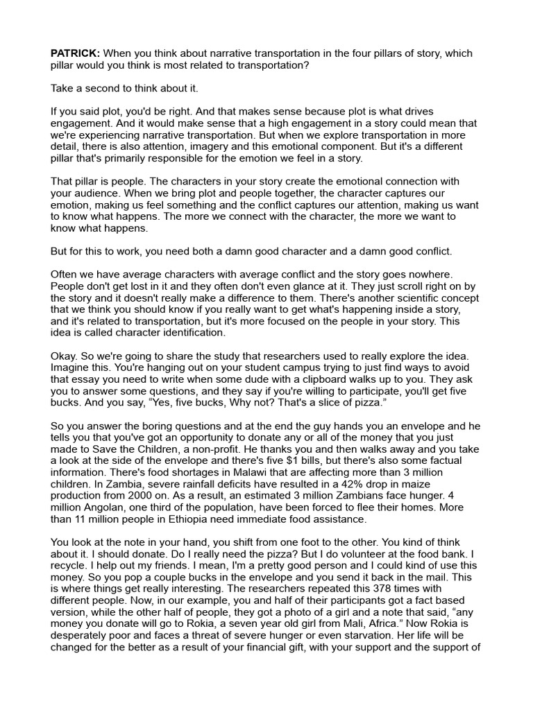 M1 07 Transcript - Docx 1 | PDF | Narration | Storytelling