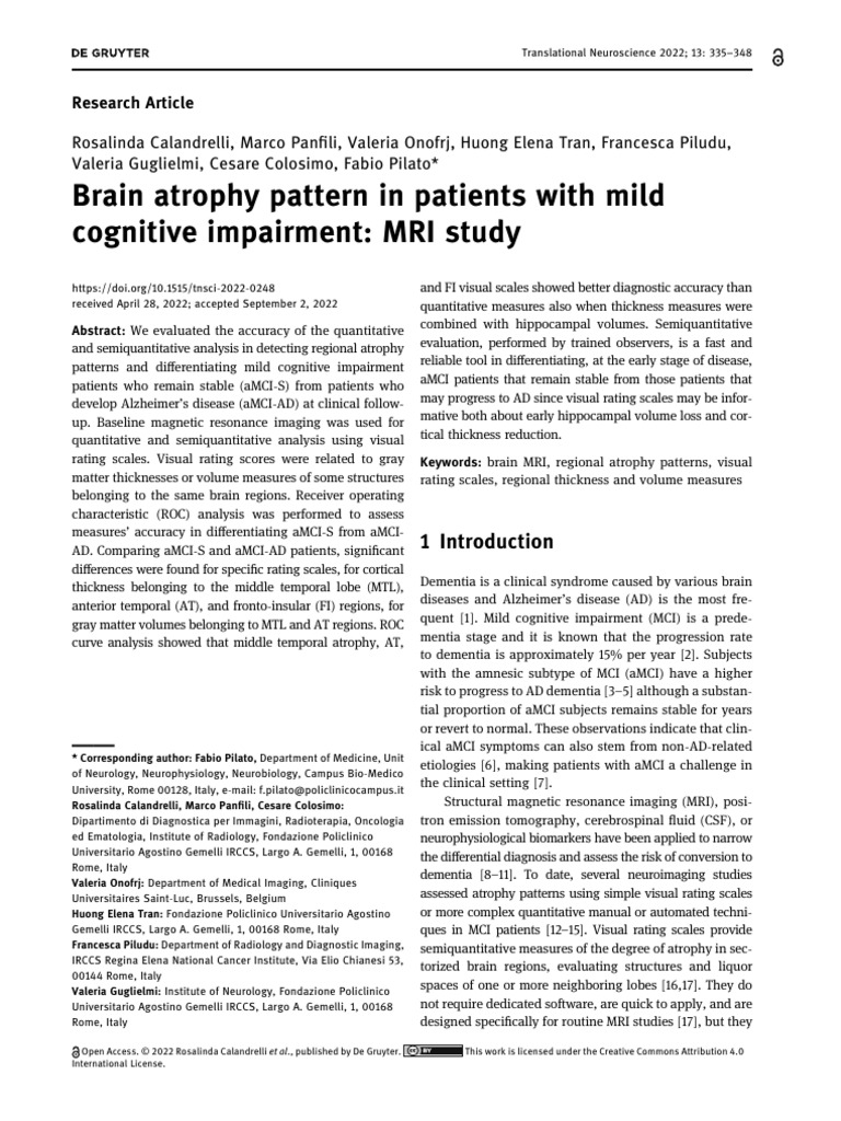 Brain Atrophy Pattern in Patients With Mild Cognitive Impairment - MRI ...