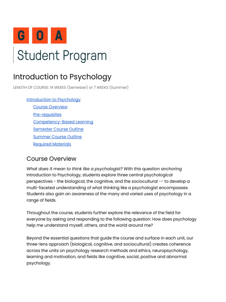 Introduction To Psychology Course Outline | PDF | Psychology | Empathy