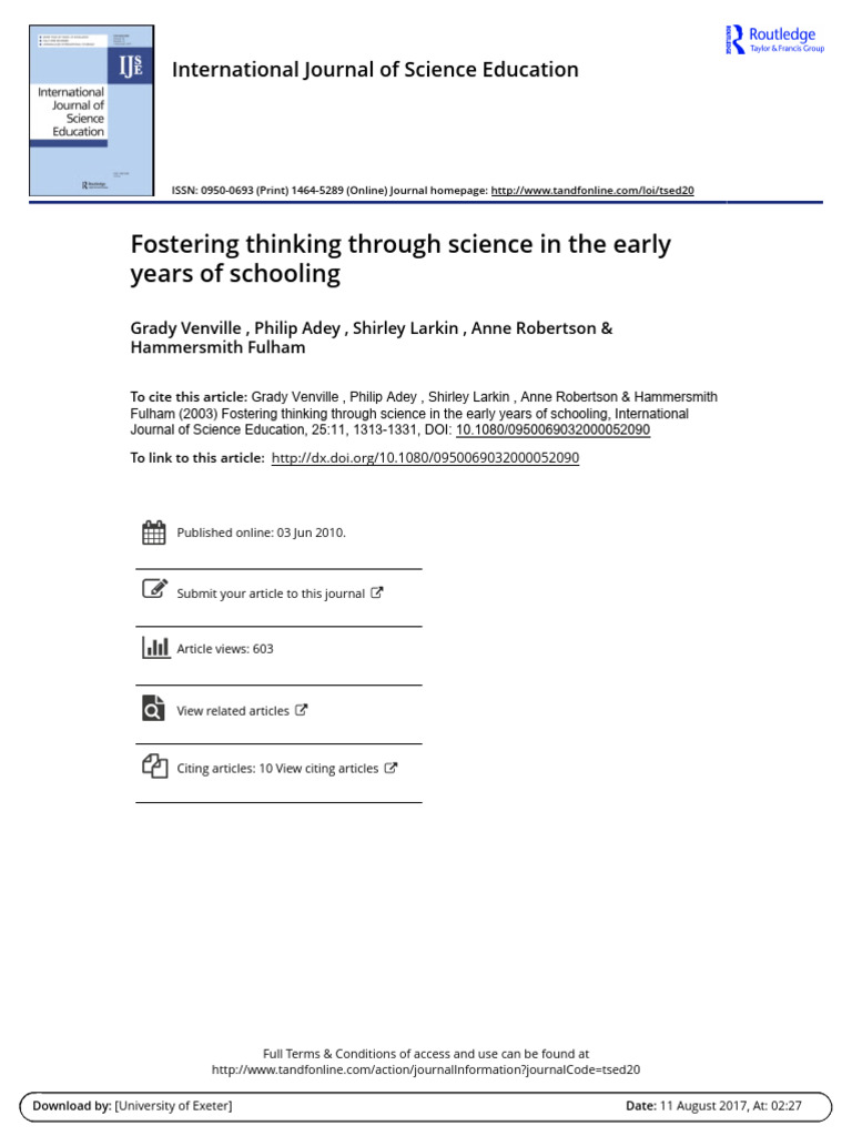 Fostering Thinking Through Science in the Early Years of Schooling ...