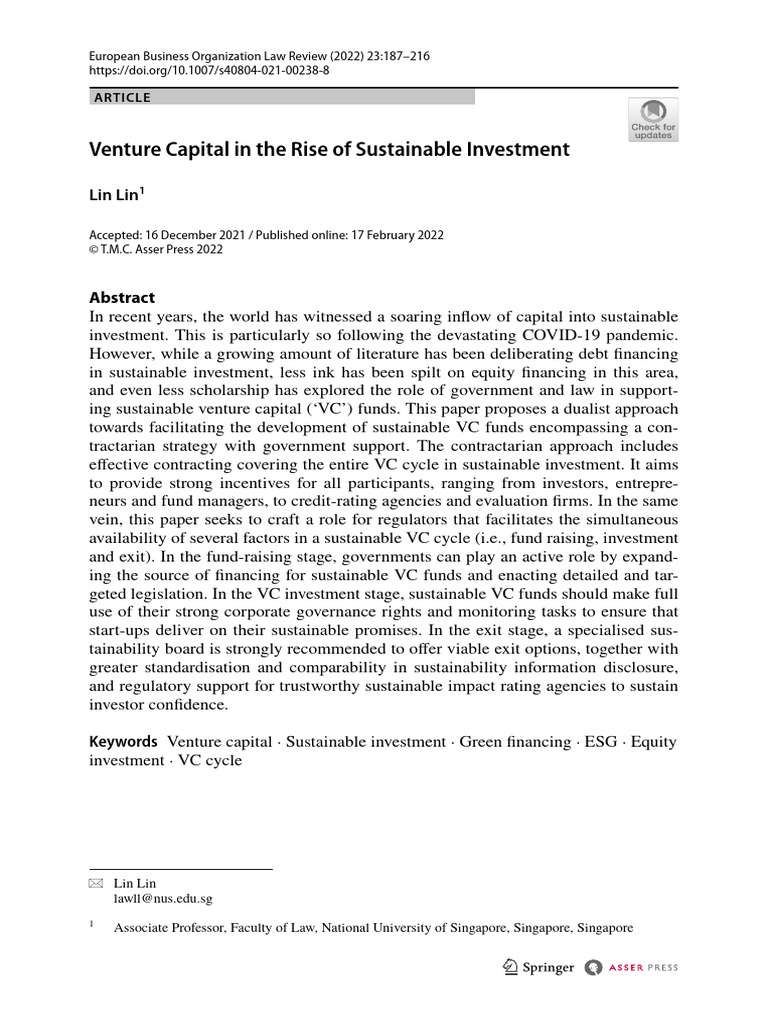Venture Capital in The Rise of Sustainable Investment - LIN | PDF ...
