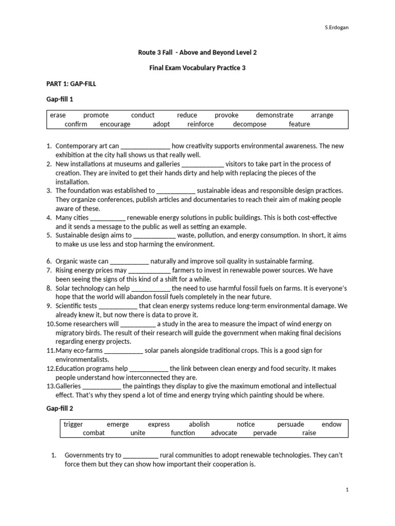 R3 AB Level 2 Final Vocabulary Practice 3 | PDF | Renewable Energy ...