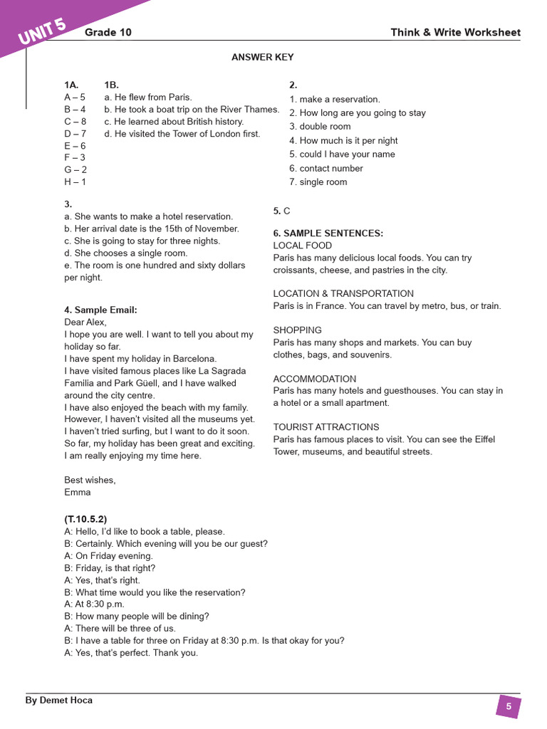 10.5 Think & Write Worksheet Answer Key | PDF | Chess Theory