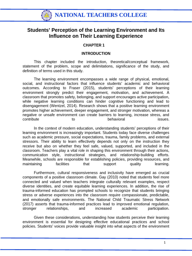 Students' Perception of The Learning Environment and Its Influence On ...