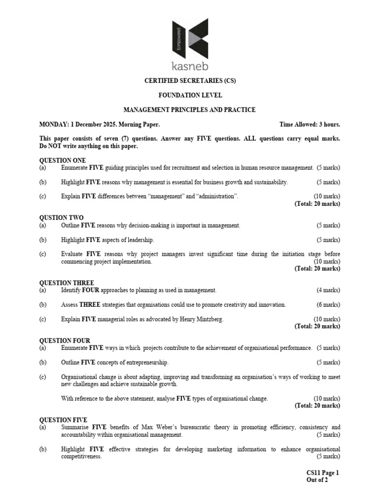 Management Principles and Practice Past Papers | PDF | Marketing ...
