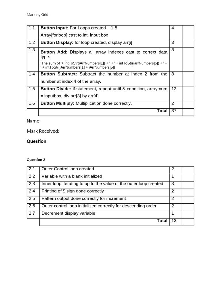 Marking Grid | PDF