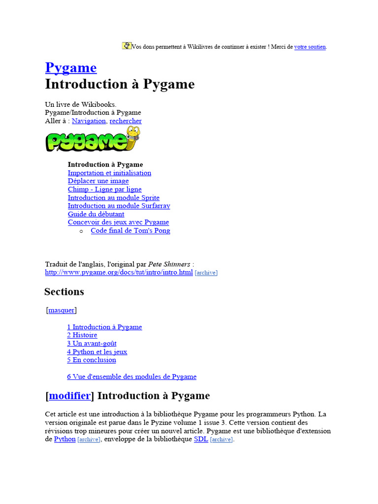 Introduction A Pygame | PDF | Python (Langage de programmation ...