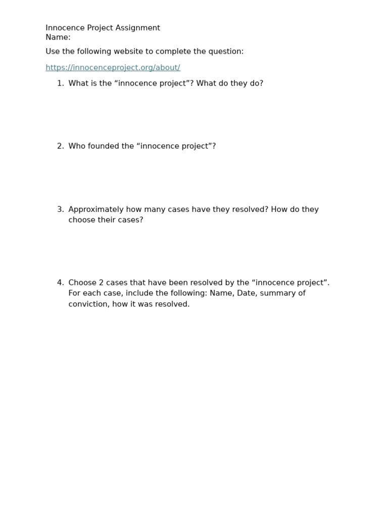 Innocence Project Assignment | PDF