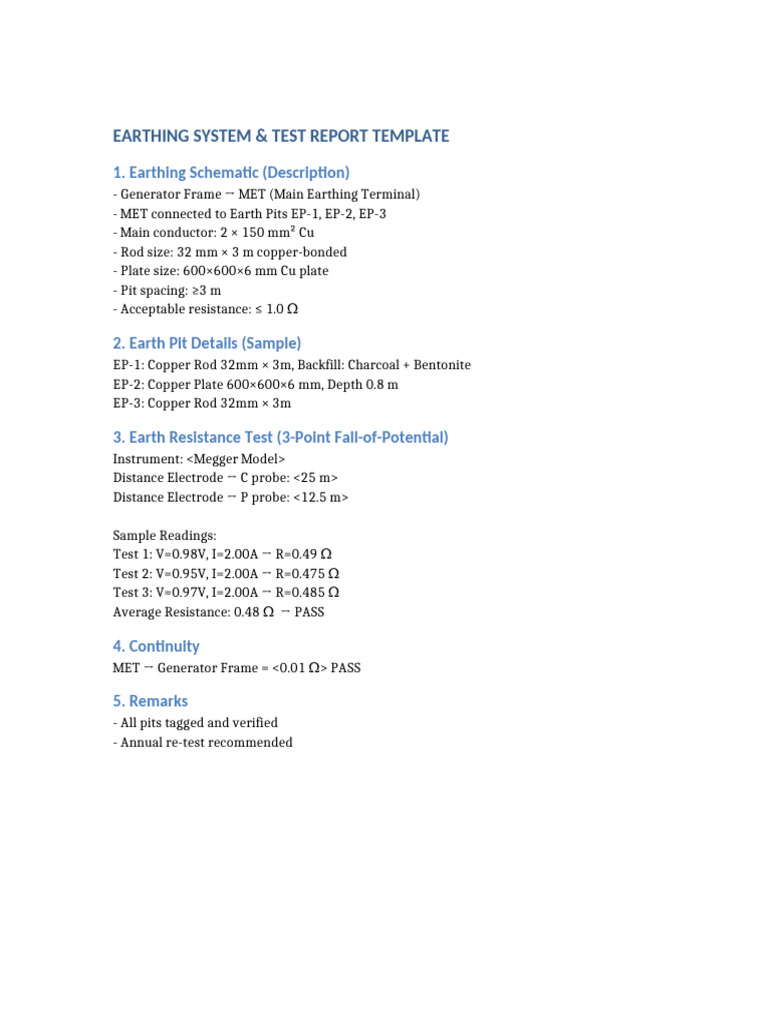 Earthing Report P1000P1 | PDF