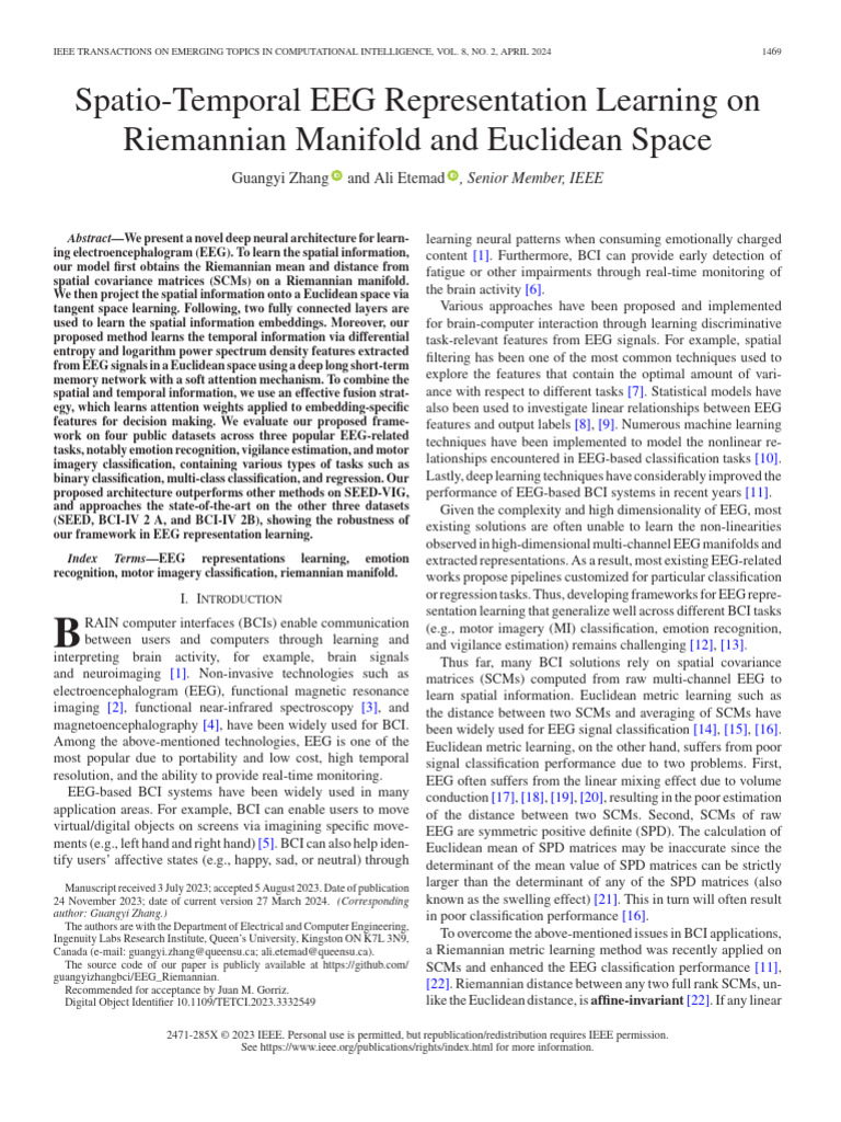 Spatio-Temporal EEG Representation Learning On | PDF | Support Vector ...