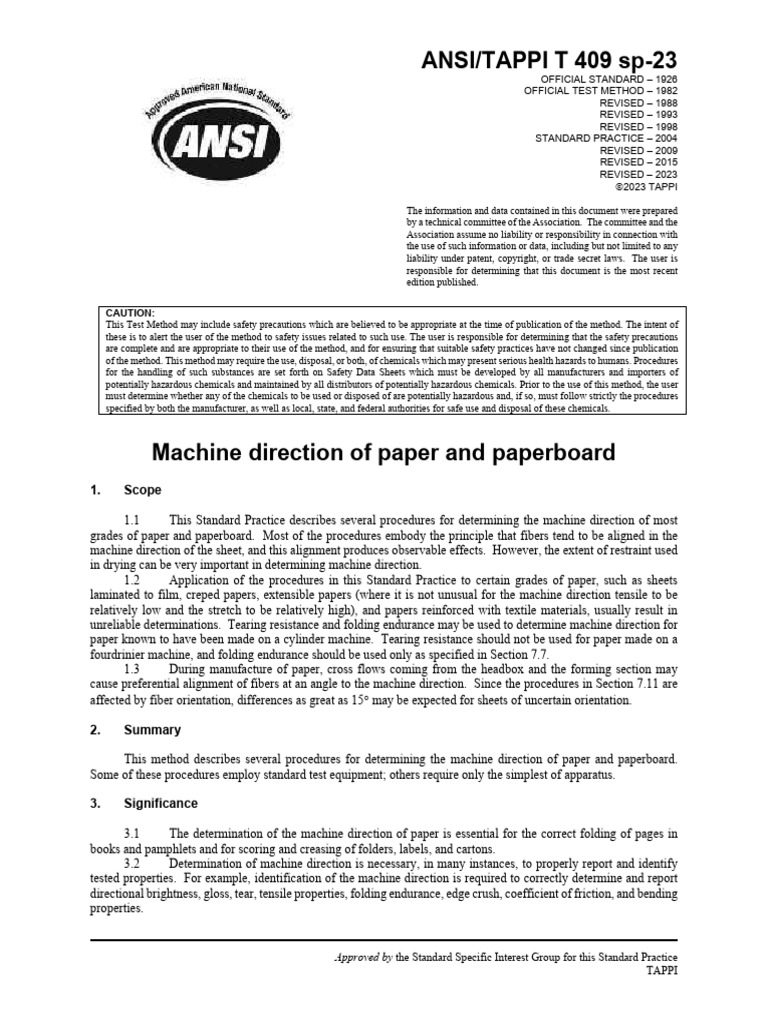 T 409 Sp-23 Machine Direction of Paper and Paperboard | PDF | Fracture ...