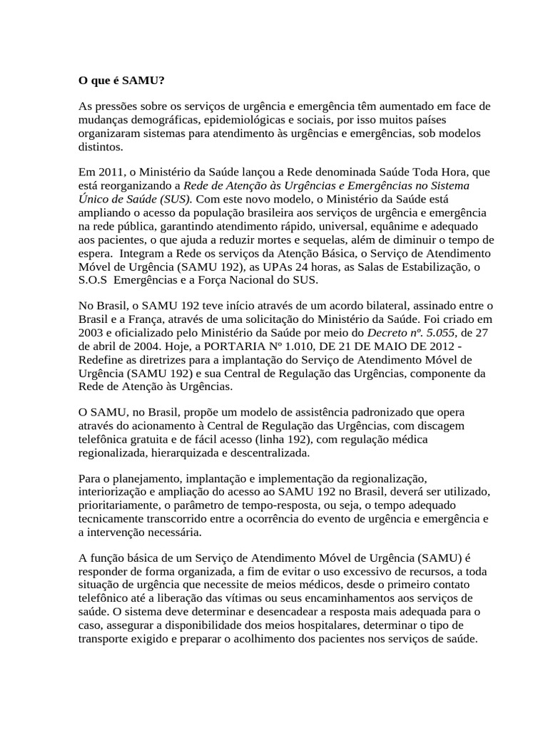 O Que É o Samu | PDF | Sistema de saúde