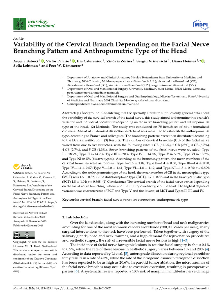 Variability of the Cervical Branch Depending on Th | PDF | Human ...