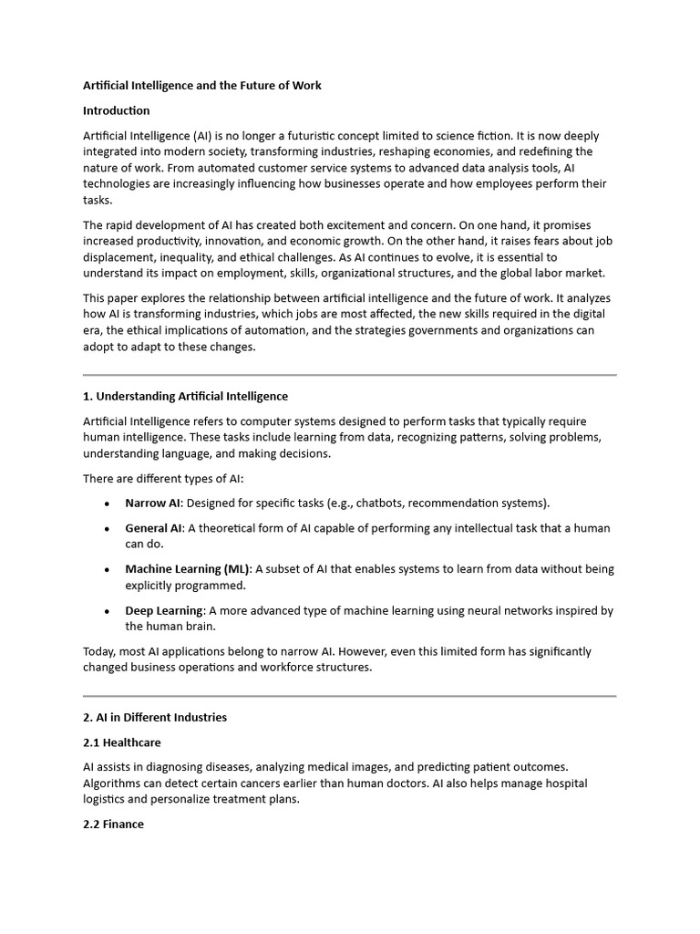 Artificial Intelligence and The Future of Work | PDF | Artificial ...