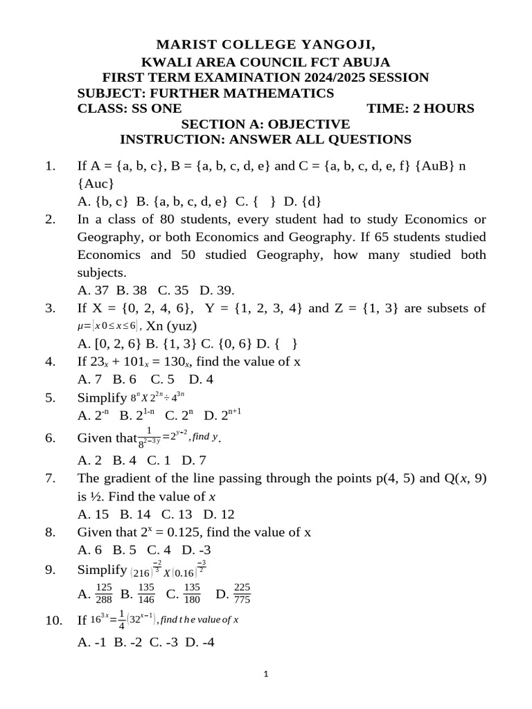 Further Maths Ss1-3 Term1 2026 | PDF | Circle | Area