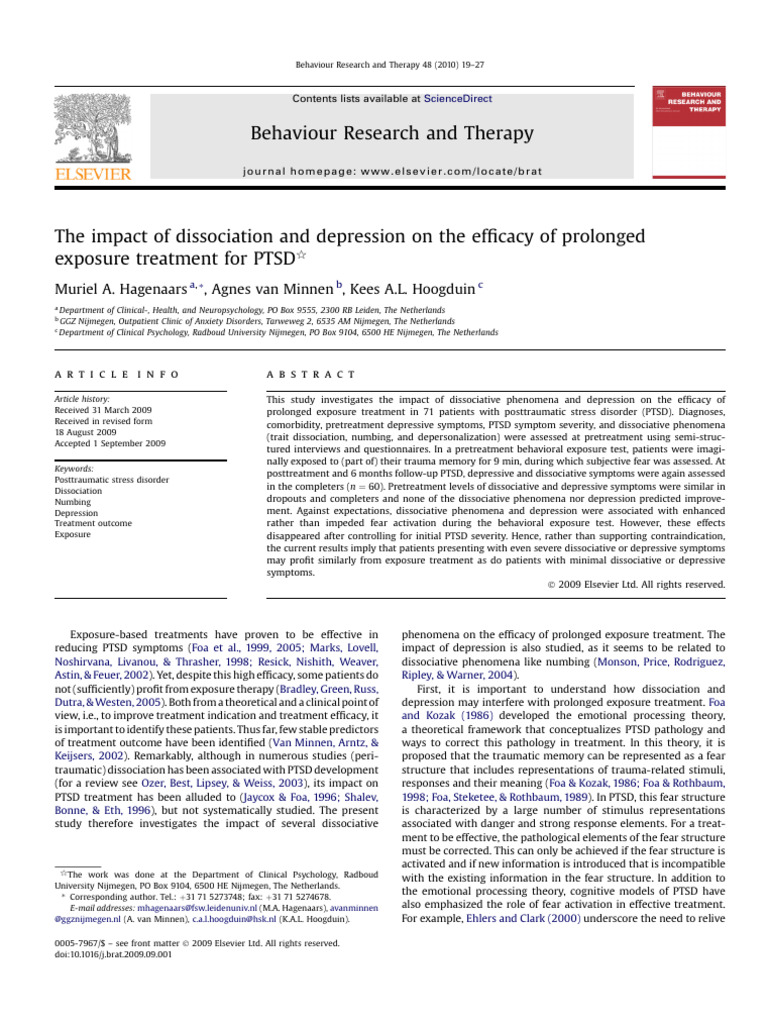 The Impact of Dissociation and Depression On The Efficacy of Prolonged ...