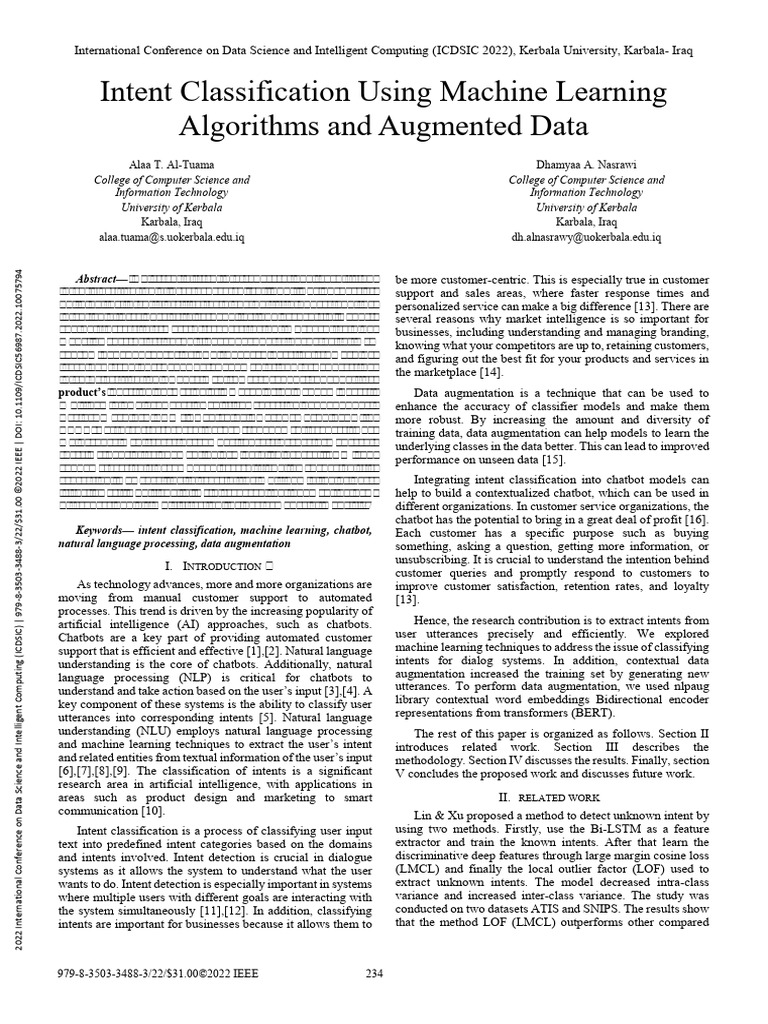 Intent Classification Using Machine Learning Algorithms and Augmented ...