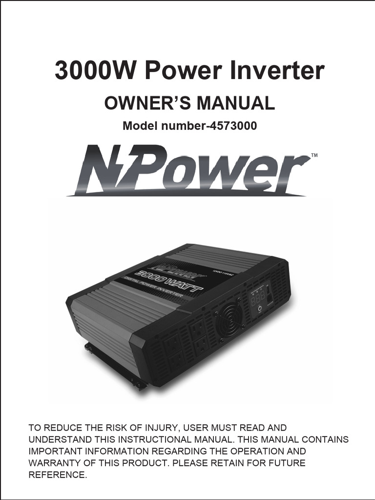 NPower 3000 Watt Modle 4573000 | PDF | Power Inverter | Direct Current